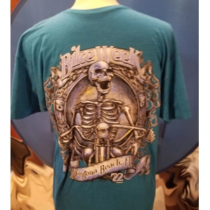 NWOT 2022 Blue Daytona Bike Week Skeleton T shirt SZ LG