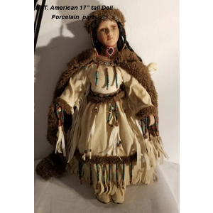 Native Amer. lg doll porcelain head feet arms