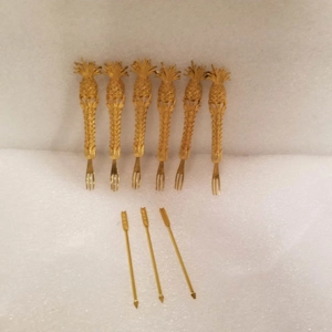 Vtg Tancraft 24K gold plated hors d'oevre forks pineapple & 3 arrow picks