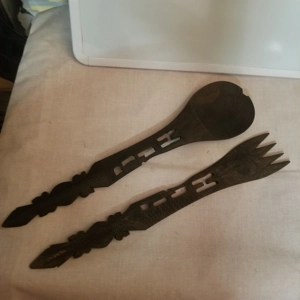 Pair of vintage wood carved salad set