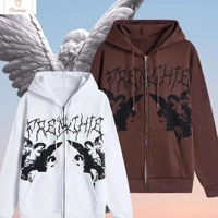 Womens Angel Print Zip Up Hoodie