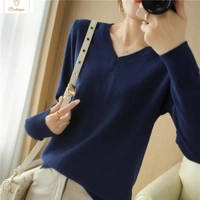 Peach V-neck Long Staple Cotton Sweater