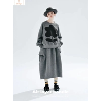 Grey Round Neck Floral Hoodie Sweater