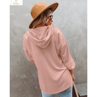 Womens Casual Button Hoodie Sweatshirt