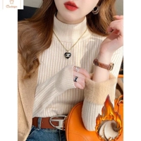 Womens Retro Red Velvet Turtleneck Sweater