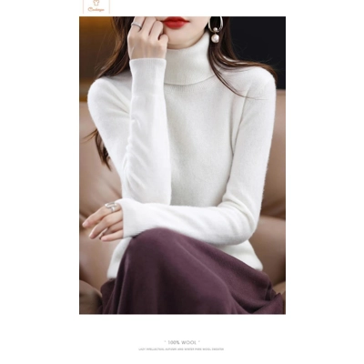 Womens Merino Wool Cashmere Turtleneck Sweater