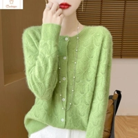 Womens 100% Wool Hollowed Out Cardigan