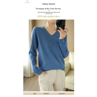 Peach V-neck Long Staple Cotton Sweater