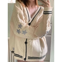 Vintage Star Embroidered Loose Cardigan