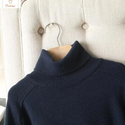 Navy Vintage Wool Turtleneck Sweater for Women