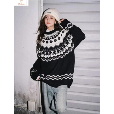 Womens Retro Knitted Sweater Pullover