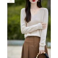 Womens Merino Wool V-neck Pullover Sweater