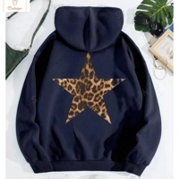 Oversized Fleece Hoodie with Leopard Print