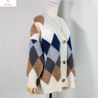 Plaid Puff Sleeve Oversized Cardigan