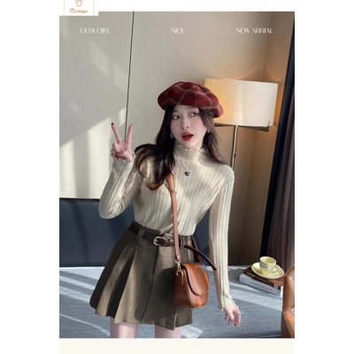 Ruched Turtleneck Knitted Sweater for Women