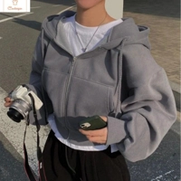 Navy Blue Cropped Zip-up Hoodie