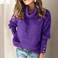 Customizable Womens Buttoned Turtleneck Sweater