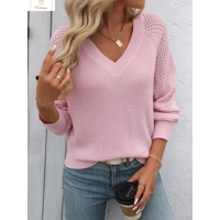 Womens Knitted Hollow V-Neck Sweater