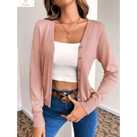 Long Sleeve V Neck Button Cardigan
