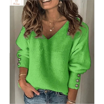 Loose Long Sleeve V-Neck Knit Sweater Loose Long Sleeve V-Neck Knit Sweater