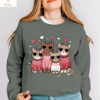 Valentines Cat Print Hip Hop Hoodie