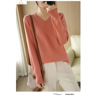 Peach V-neck Long Staple Cotton Sweater