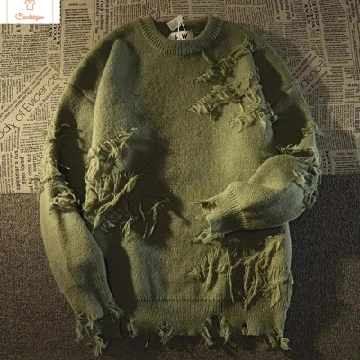 Vintage Distressed Fringe Street Sweater