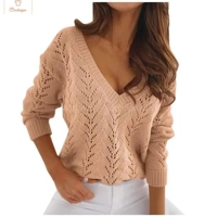 Mocha V-Neck Cutout Knit Sweater