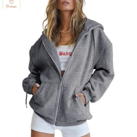 Fashion Gray Zip-Up Hoodie for Women