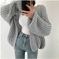 Womens Lantern Sleeve Casual Cardigan Sweater