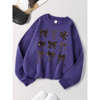 Retro Leopard Print Bow Hoodie for Women