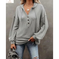 Womens Casual Button Hoodie Sweatshirt