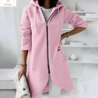 Solid Color Hooded Zipper Cardigan
