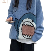 Cartoon Shark Print Oversized Sweater