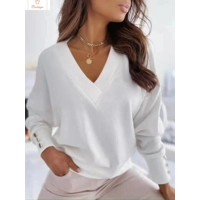 Knitted V-neck Long Sleeve Womens Sweater