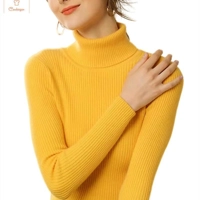 Fashionable Womens Turtleneck Jumper with Thermal Striped Knit