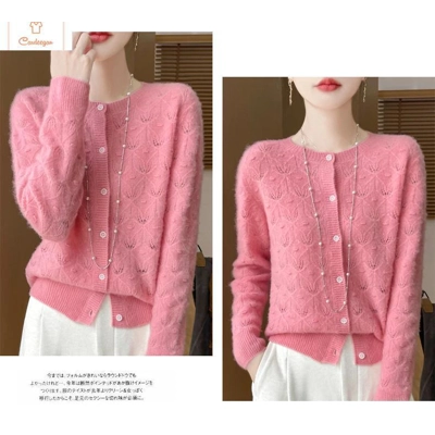Womens 100% Wool Hollowed Out Cardigan