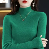 Solid Half Turtleneck Knit Sweater for Women