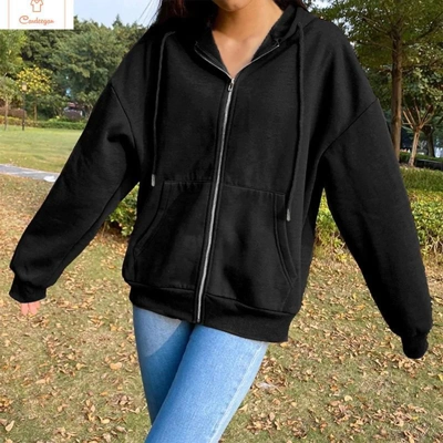 Chic Zippered Hoodie with Drawstring Chic Zippered Hoodie with Drawstring