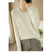 Peach V-neck Long Staple Cotton Sweater