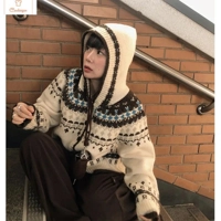 {Womens Retro Hooded Open Cardigan Sweater