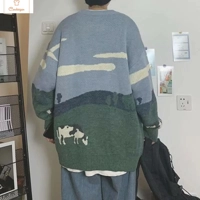 Vintage Winter Cows Print Pullover Sweater