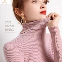 Fashionable Womens Turtleneck Jumper with Thermal Striped Knit
