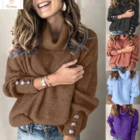 Customizable Womens Buttoned Turtleneck Sweater
