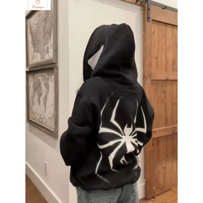 Full Zip Spider Graphic Hoodie for All