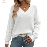 Womens Knitted Hollow V-Neck Sweater