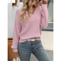 Womens Knitted Hollow V-Neck Sweater