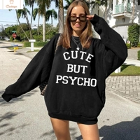 Seeyoushy CUTE BUT PSYCHO Long Sleeve O-neck Ladies Top