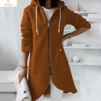 Solid Color Hooded Zipper Cardigan