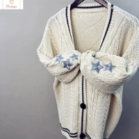 Vintage Star Embroidered Loose Cardigan